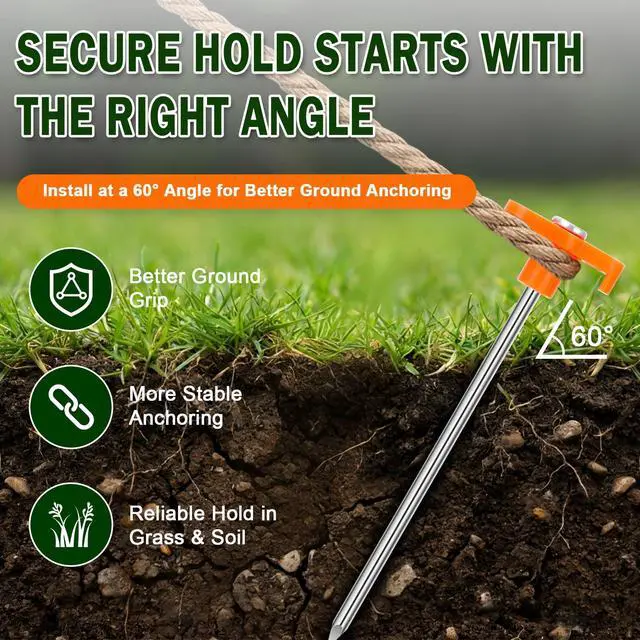 Alt view image 4 of 7 - FEED GARDEN Heavy Duty Tent Stakes 7 Inch, 10 Pack Galvanized Steel Camping Pegs, Ground Anchors for Tents, Canopy and Tarp, Rust Resistant Metal Stakes with High Visibility Orange Heads for Outdoor