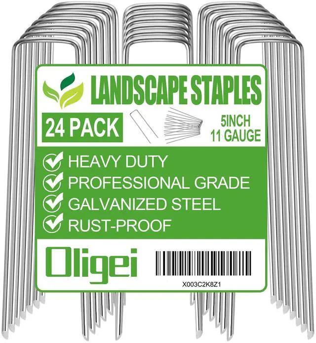 Main image of 24 Pack Garden Stakes, U-Shaped Tent Stakes, Galvanized Landscape Staples, Ground Stakes, for Landscaping Securing Weed Barrier Fabric, Irrigation Tubing, Holding Fence, Tarpaulin
