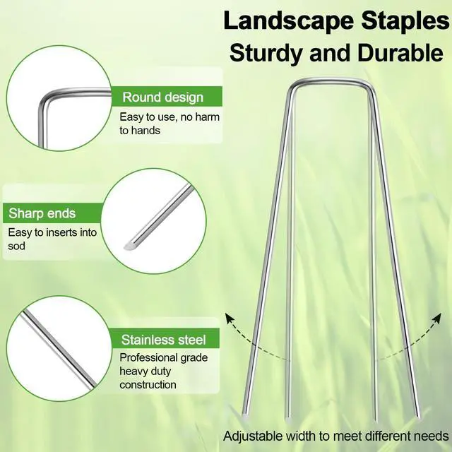 Alt view image 2 of 5 - 24 Pack Garden Stakes, U-Shaped Tent Stakes, Galvanized Landscape Staples, Ground Stakes, for Landscaping Securing Weed Barrier Fabric, Irrigation Tubing, Holding Fence, Tarpaulin
