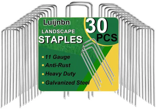 Main image of Luijnbn 30 Pack Lawn Staples, Premium Garden Landscape Staples, Galvanized Heavy-Duty Gauge Stakes, U-Shaped Tent Stakes, Anti-Rust Fence Netting Pins Ground Spikes, Sod Pins