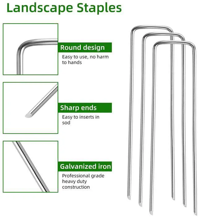 Alt view image 2 of 7 - Luijnbn 30 Pack Lawn Staples, Premium Garden Landscape Staples, Galvanized Heavy-Duty Gauge Stakes, U-Shaped Tent Stakes, Anti-Rust Fence Netting Pins Ground Spikes, Sod Pins