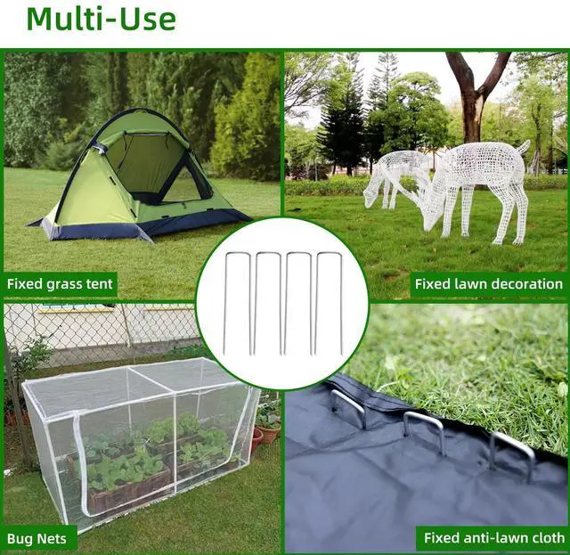 Alt view image 6 of 7 - Luijnbn 30 Pack Lawn Staples, Premium Garden Landscape Staples, Galvanized Heavy-Duty Gauge Stakes, U-Shaped Tent Stakes, Anti-Rust Fence Netting Pins Ground Spikes, Sod Pins