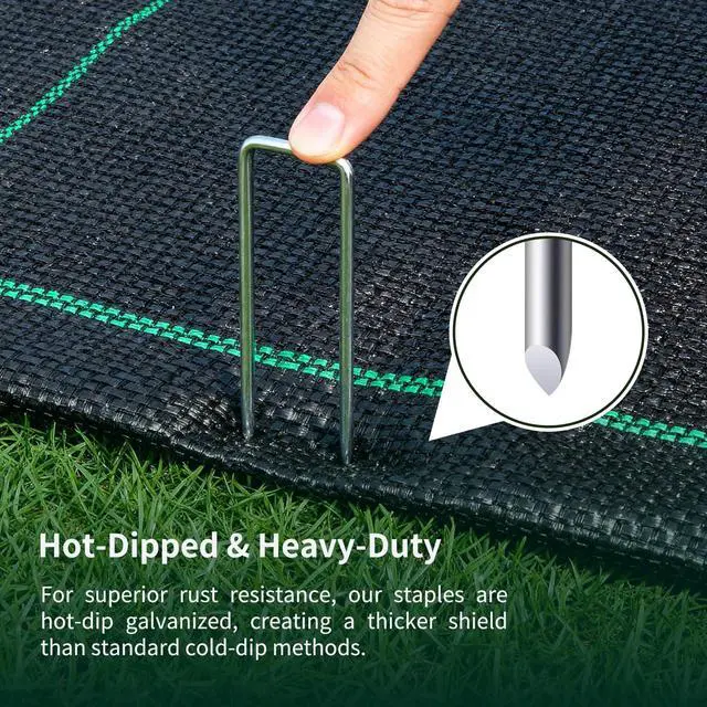 Alt view image 4 of 7 - PSISO 57 Pack 4 Inch Galvanized U-Shaped Garden Stakes Landscape Staples, 12 Gauge Heavy Duty Tent Stakes Ground Yard Lawn Pins for Landscaping, Weed Barrier Fabric, Fencing, Outdoor Decor