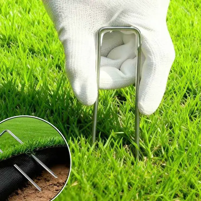 Alt view image 6 of 7 - PSISO 57 Pack 4 Inch Galvanized U-Shaped Garden Stakes Landscape Staples, 12 Gauge Heavy Duty Tent Stakes Ground Yard Lawn Pins for Landscaping, Weed Barrier Fabric, Fencing, Outdoor Decor