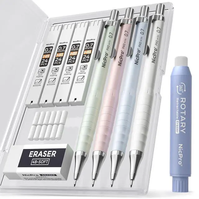 Main image of Nicpro Cute Mechanical Pencil Set, 4PCS 0.7mm Pastel Drafting Pencils