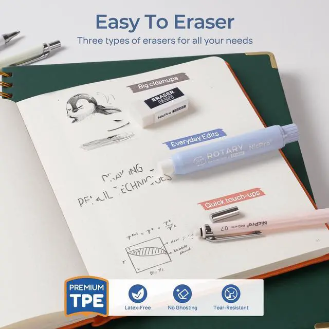 Alt view image 4 of 7 - Nicpro Cute Mechanical Pencil Set, 4PCS 0.7mm Pastel Drafting Pencils
