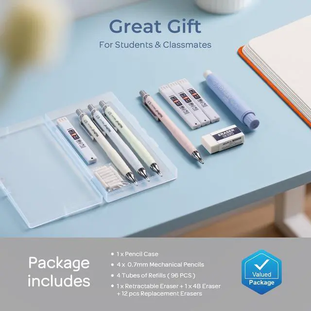 Alt view image 7 of 7 - Nicpro Cute Mechanical Pencil Set, 4PCS 0.7mm Pastel Drafting Pencils