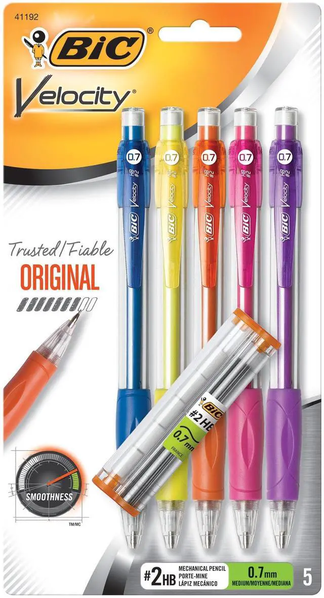 Main image of BIC Velocity Mechanical Pencils, Colorful Barrels, Medium Point, 5-Count
