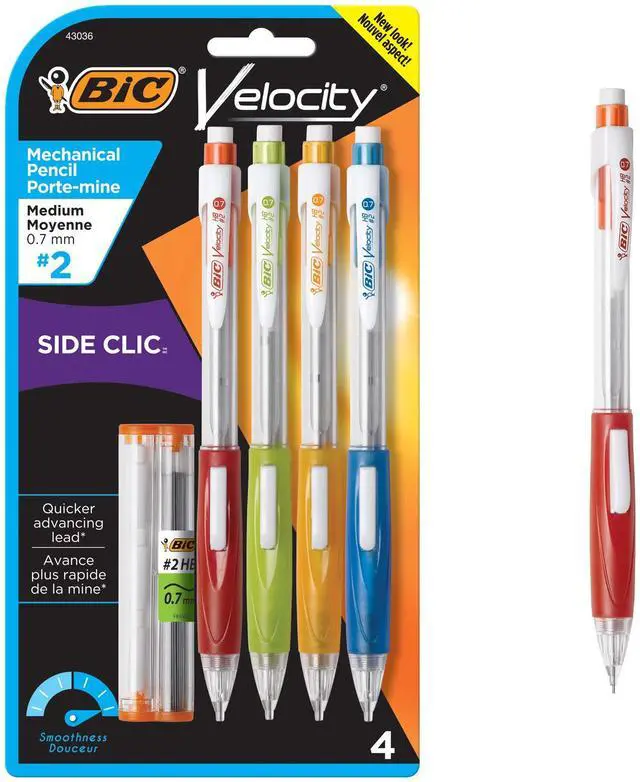 Main image of BIC Velocity Side Clic Mechanical Pencils, Medium Point, 4-Count, 0.7mm