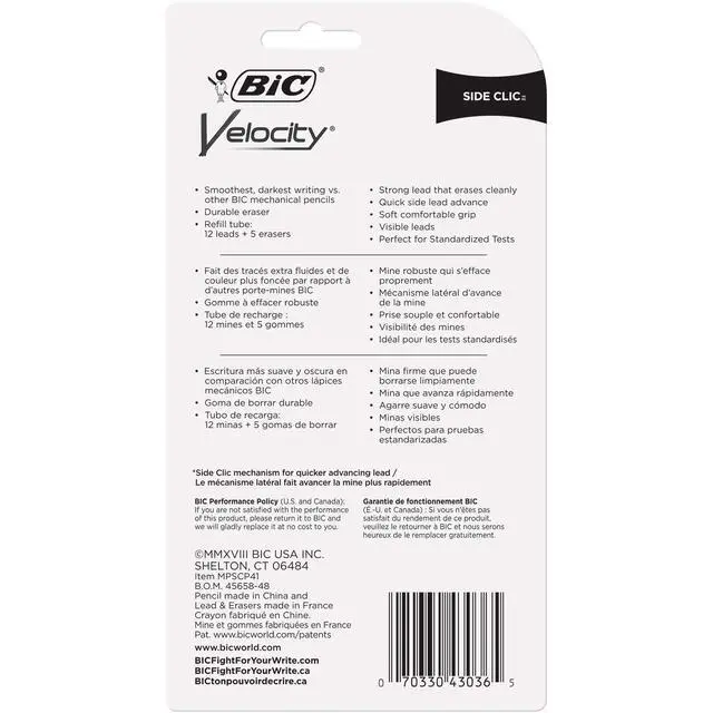 Alt view image 2 of 6 - BIC Velocity Side Clic Mechanical Pencils, Medium Point, 4-Count, 0.7mm