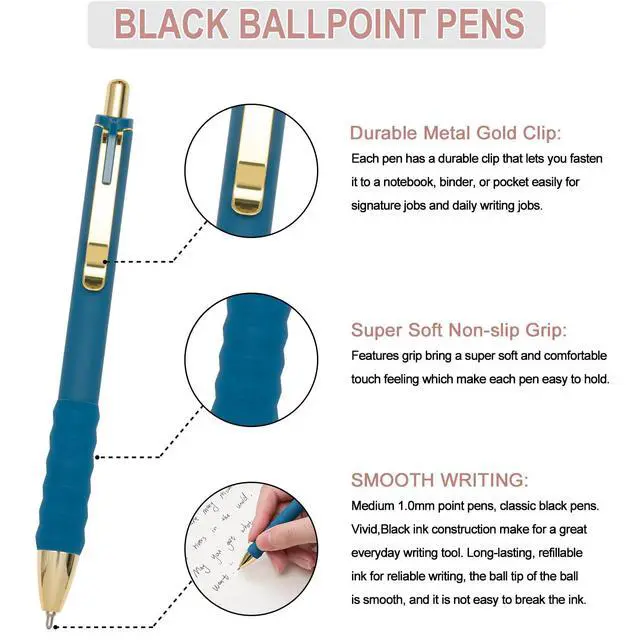 Alt view image 2 of 7 - Linbsunne Ballpoint Pens Black Medium Point 1mm Pen with Super Soft Grip Ball Point Pen for Men Women Retractable Pens (Vintage-12 pcs)