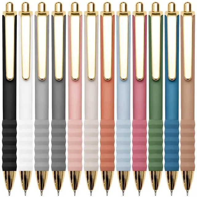 Main image of Linbsunne Ballpoint Pens Black Medium Point 1mm Pen with Super Soft Grip Ball Point Pen for Men Women Retractable Pens (Style2, 12-Count)