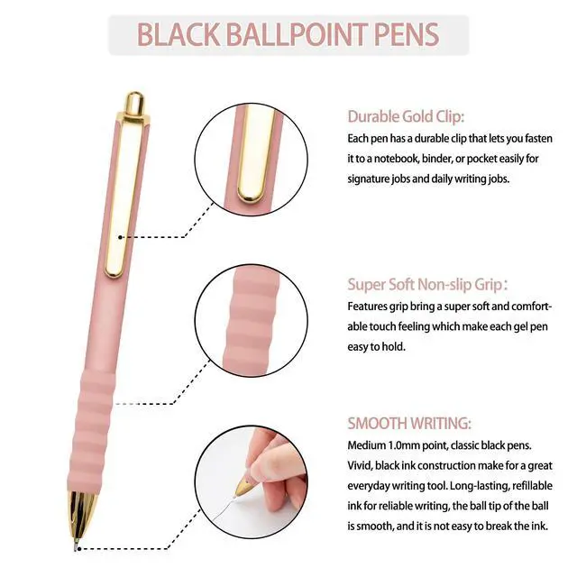 Alt view image 2 of 7 - Linbsunne Ballpoint Pens Black Medium Point 1mm Pen with Super Soft Grip Ball Point Pen for Men Women Retractable Pens (Style2, 12-Count)