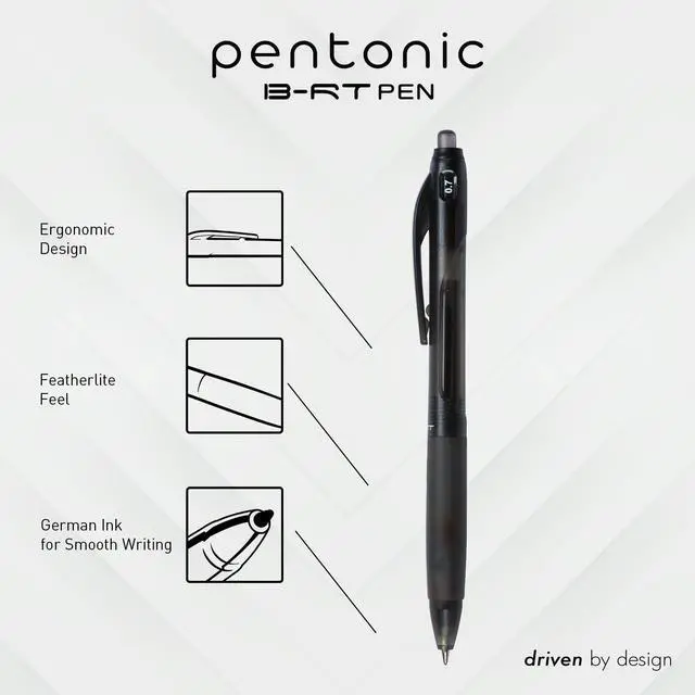 Alt view image 2 of 7 - Pentonic B-RT Retractable Ballpoint Pens, 10 Count, 10 Colors Tip, 0.7 mm Fine Point, Ergonomic Grip, Smooth Writing For Journaling, Pens for School & the Office (1017265)