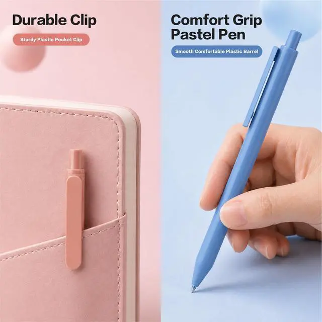 Alt view image 5 of 7 - WY WENYUAN 12-Pcs Ballpoint Pens, Comfortable Writing Pens, Pastel Retractable Pretty Journaling Black Ink Medium Point 1.0 mm Gift Pen, Cute Pens Office Supplies for Women