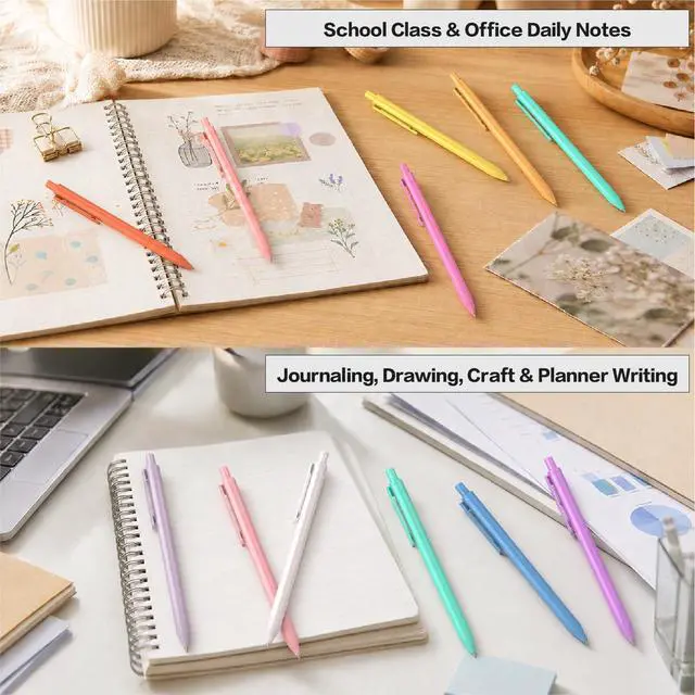 Alt view image 6 of 7 - WY WENYUAN 12-Pcs Ballpoint Pens, Comfortable Writing Pens, Pastel Retractable Pretty Journaling Black Ink Medium Point 1.0 mm Gift Pen, Cute Pens Office Supplies for Women