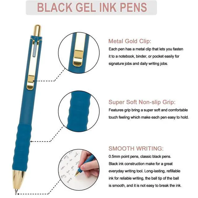 Alt view image 2 of 6 - Linbsunne Gel Pens Black Ink Pen 0.5mm fine Point Pens Smooth Writing Retractable Office Supplies (Vintage-12 pcs)