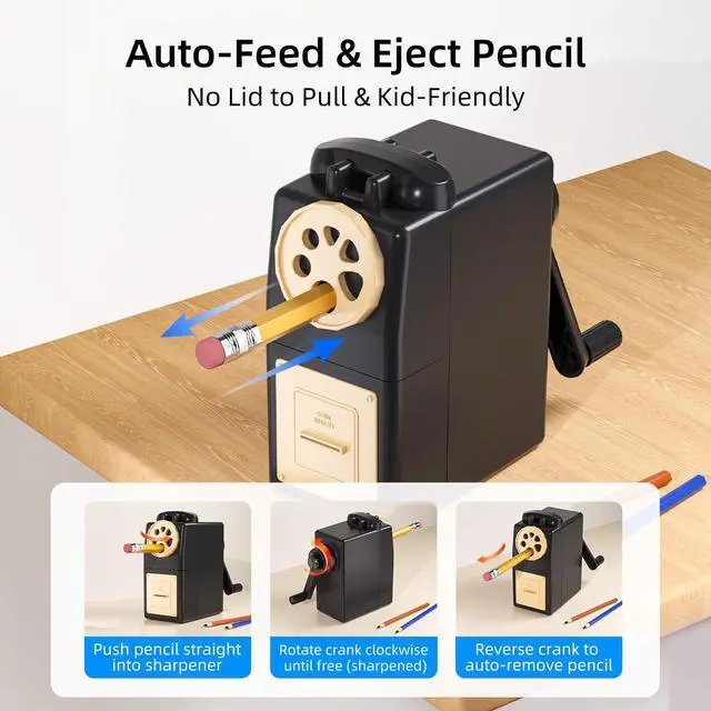 Alt view image 6 of 7 - ZMOL Heavy Duty Manual Hand Crank Pencil Sharpener, Desktop, Black