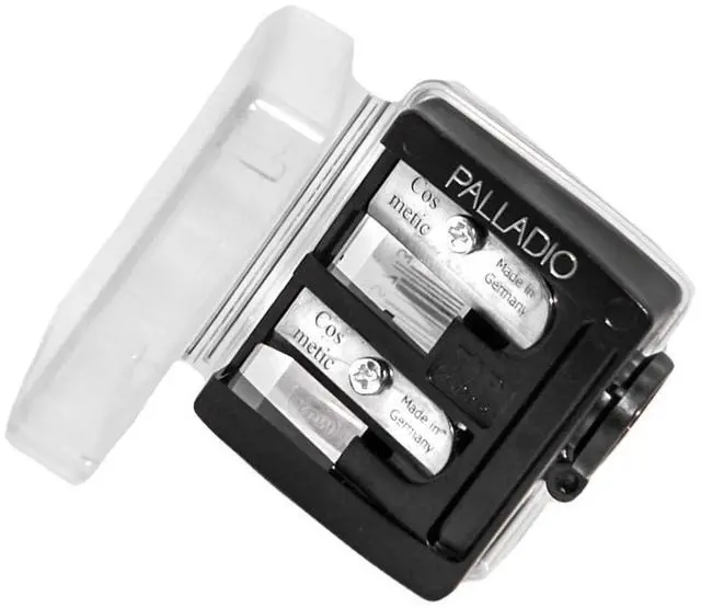 Main image of Palladio Double Barrel 3 in 1 Cosmetic Pencil Sharpener, Stainless Steel
