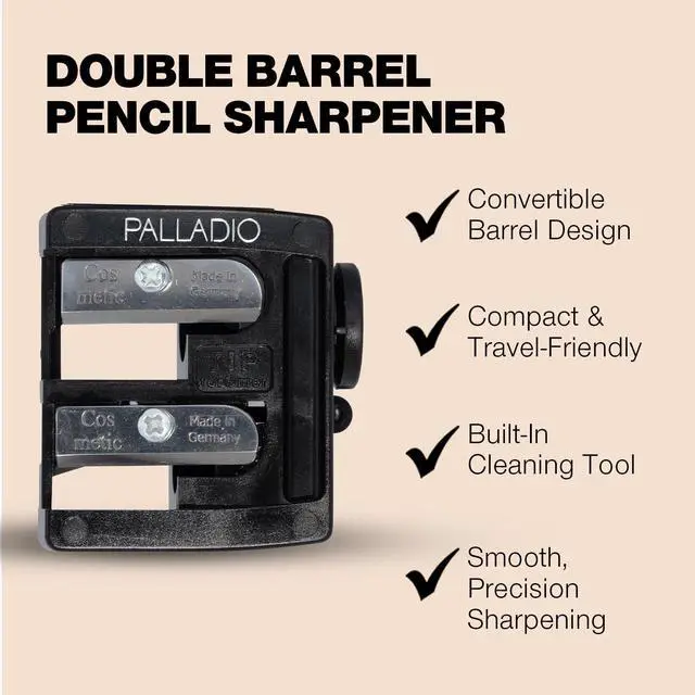Alt view image 3 of 7 - Palladio Double Barrel 3 in 1 Cosmetic Pencil Sharpener, Stainless Steel