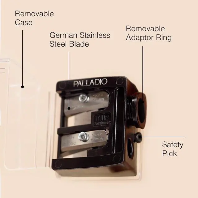 Alt view image 4 of 7 - Palladio Double Barrel 3 in 1 Cosmetic Pencil Sharpener, Stainless Steel