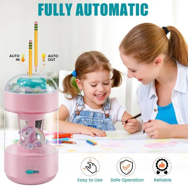Alt view image 2 of 7 - Electric Pencil Sharpener(6-8mm), Fully Automatic Colored Pencil Sharpener for Kids with Auto in & Out Rechargeable Sharpener for Classroom//Office/Home Kids Gift