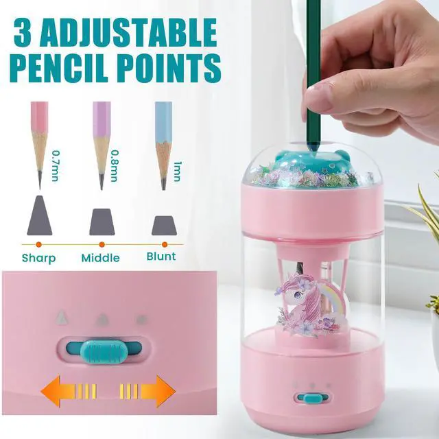 Alt view image 3 of 7 - Electric Pencil Sharpener(6-8mm), Fully Automatic Colored Pencil Sharpener for Kids with Auto in & Out Rechargeable Sharpener for Classroom//Office/Home Kids Gift