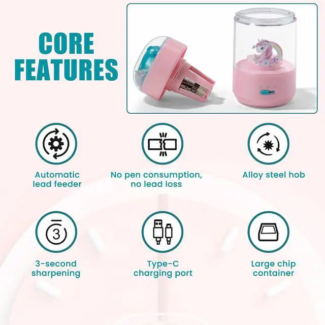 Alt view image 5 of 7 - Electric Pencil Sharpener(6-8mm), Fully Automatic Colored Pencil Sharpener for Kids with Auto in & Out Rechargeable Sharpener for Classroom//Office/Home Kids Gift