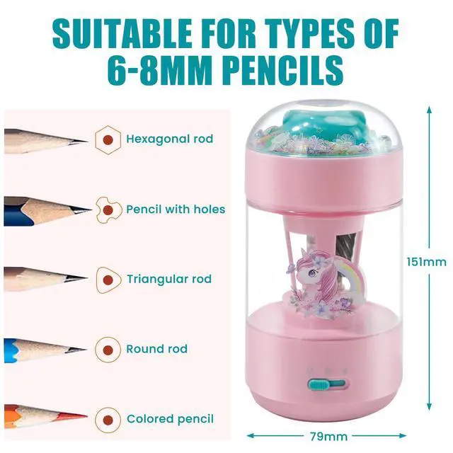 Alt view image 4 of 7 - Electric Pencil Sharpener(6-8mm), Fully Automatic Colored Pencil Sharpener for Kids with Auto in & Out Rechargeable Sharpener for Classroom//Office/Home Kids Gift