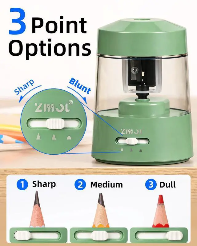 Alt view image 3 of 7 - ZMOL Electric Pencil Sharpener Battery Powered, 6-12mm Jumbo Pencils,Green