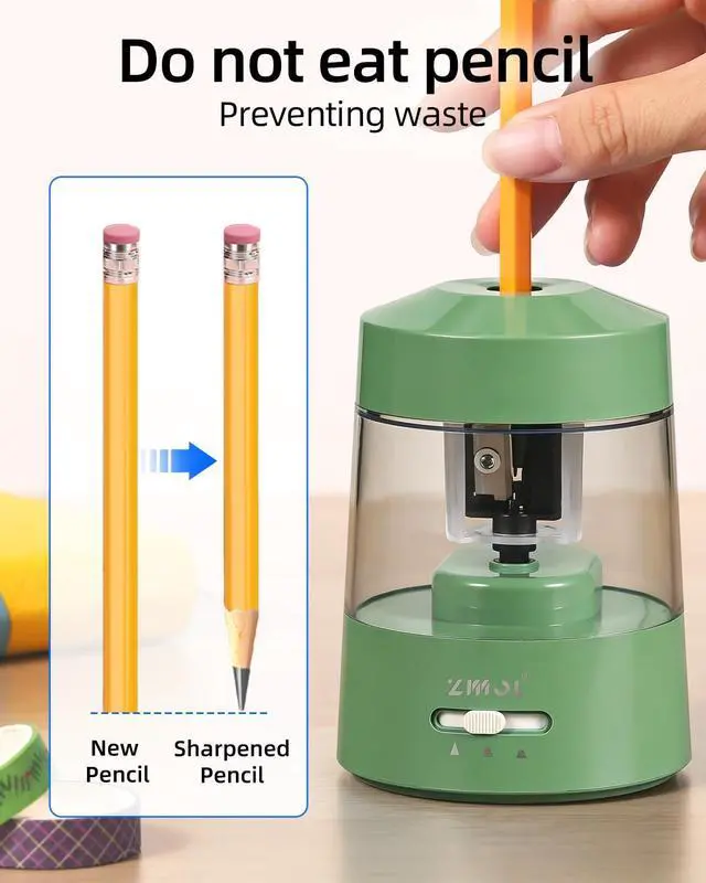 Alt view image 5 of 7 - ZMOL Electric Pencil Sharpener Battery Powered, 6-12mm Jumbo Pencils,Green