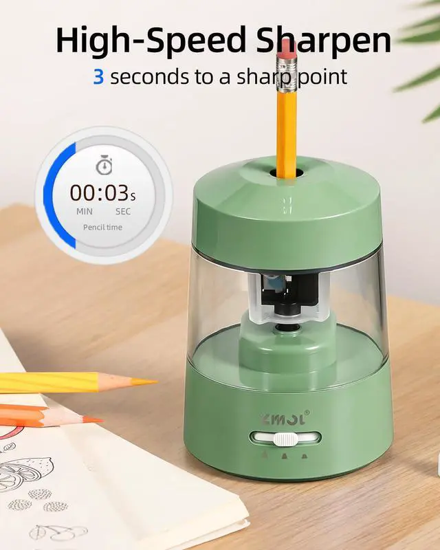 Alt view image 6 of 7 - ZMOL Electric Pencil Sharpener Battery Powered, 6-12mm Jumbo Pencils,Green