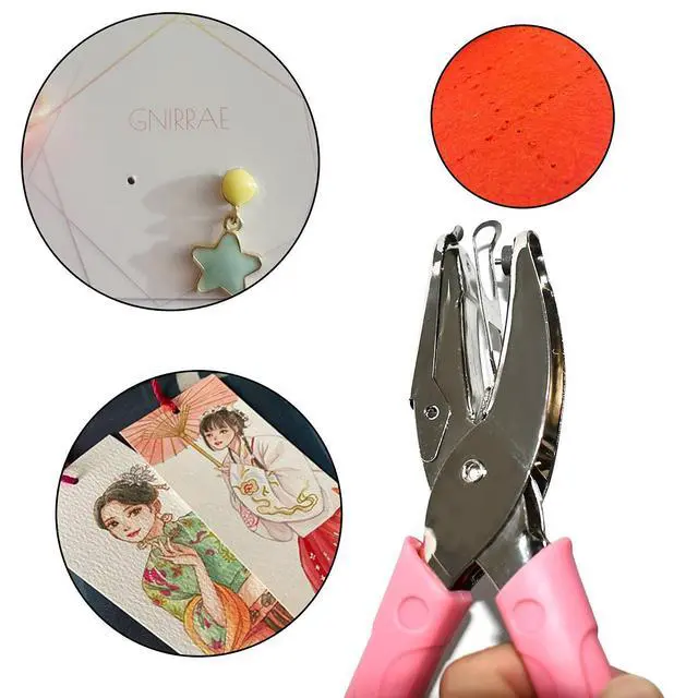 Alt view image 3 of 7 - Handheld Hole Paper Punch Puncher for Craft Paper Tags Clothing Ticket DIY Scrapbook Tool, with Pink Soft Handheld Grip (Small Circle 1/16 inch)