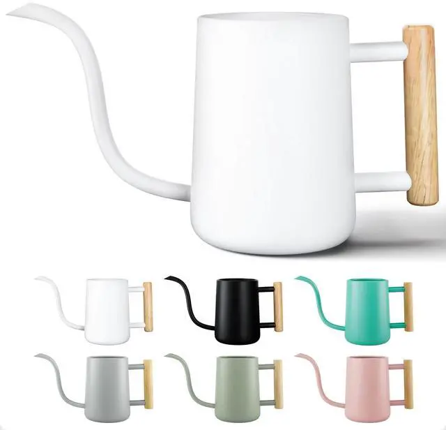 Main image of Metal Small Indoor Watering Can with Long Spout & Real Wood Handle, 35oz