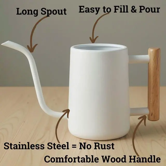 Alt view image 2 of 7 - Metal Small Indoor Watering Can with Long Spout & Real Wood Handle, 35oz