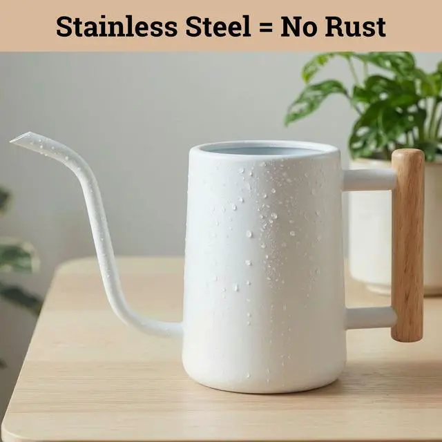Alt view image 3 of 7 - Metal Small Indoor Watering Can with Long Spout & Real Wood Handle, 35oz