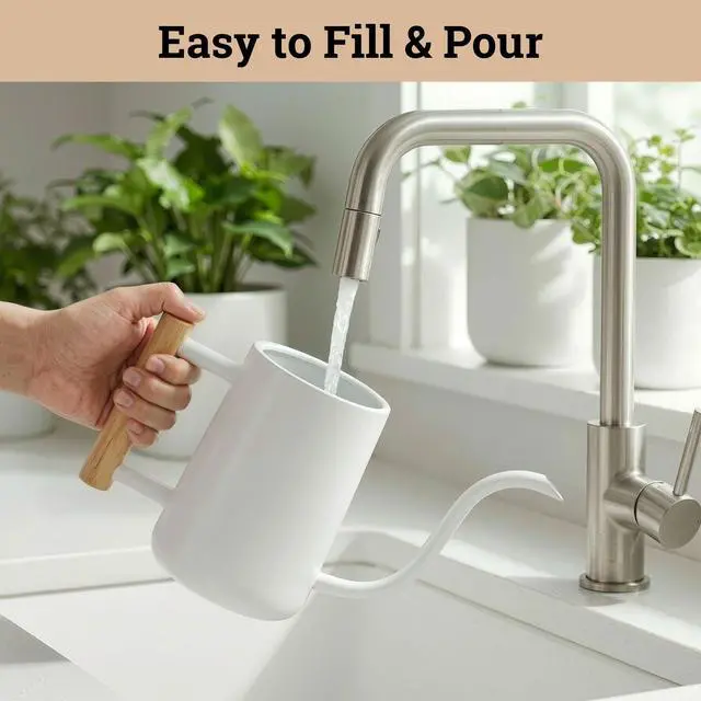 Alt view image 4 of 7 - Metal Small Indoor Watering Can with Long Spout & Real Wood Handle, 35oz