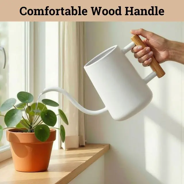 Alt view image 7 of 7 - Metal Small Indoor Watering Can with Long Spout & Real Wood Handle, 35oz