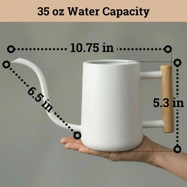 Alt view image 6 of 7 - Metal Small Indoor Watering Can with Long Spout & Real Wood Handle, 35oz