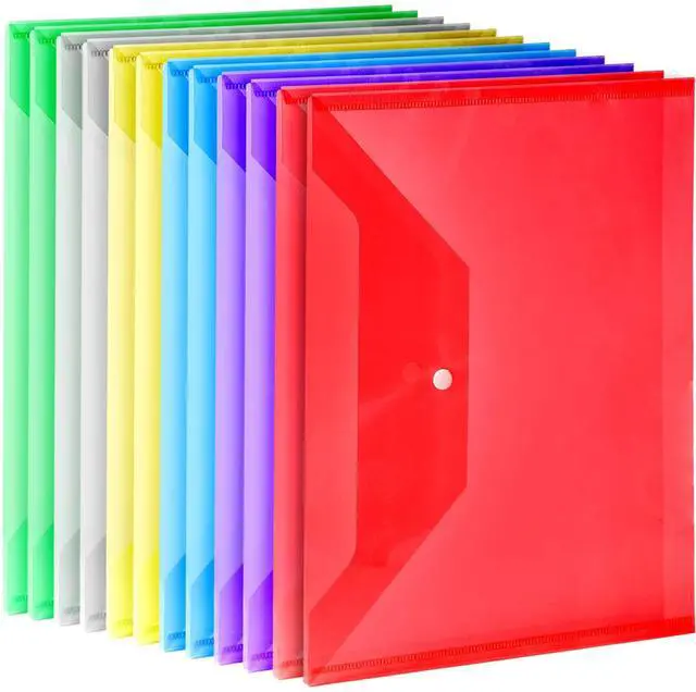 Main image of LEOBRO Plastic File Folders, 12 PCS A4 Plastic Envelopes with Snap Closure, Folders for Document, Reusable File Bags, Document Holder, for School Office