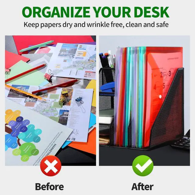 Alt view image 5 of 7 - LEOBRO Plastic File Folders, 12 PCS A4 Plastic Envelopes with Snap Closure, Folders for Document, Reusable File Bags, Document Holder, for School Office