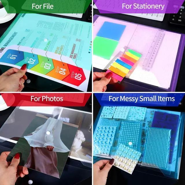 Alt view image 6 of 7 - LEOBRO Plastic File Folders, 12 PCS A4 Plastic Envelopes with Snap Closure, Folders for Document, Reusable File Bags, Document Holder, for School Office