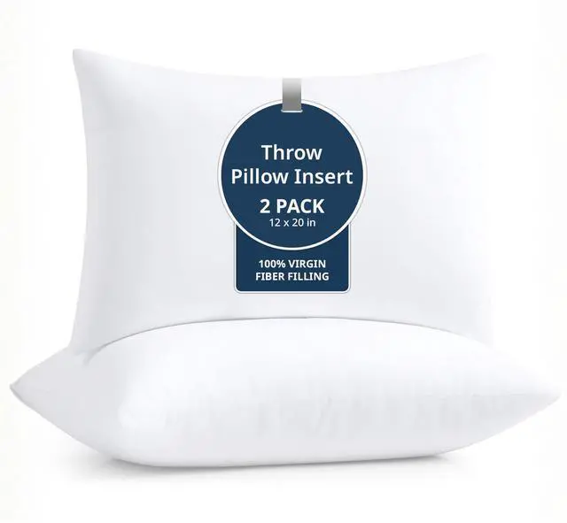 Main image of LANE LINEN 12x20 Pillow Insert - Pack of 2 White Decorative Pillows for Sofa Bed, Fluffy Pillow Inserts for Cushion Covers, Bed, Couch Pillows for Living Room