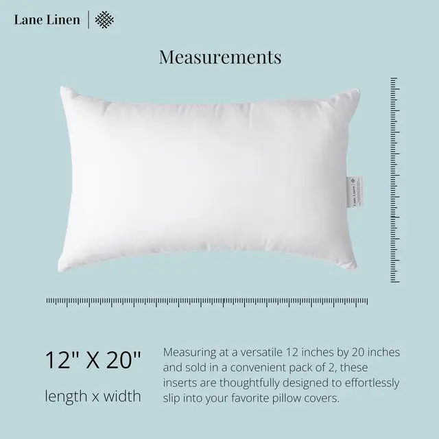 Alt view image 6 of 7 - LANE LINEN 12x20 Pillow Insert - Pack of 2 White Decorative Pillows for Sofa Bed, Fluffy Pillow Inserts for Cushion Covers, Bed, Couch Pillows for Living Room