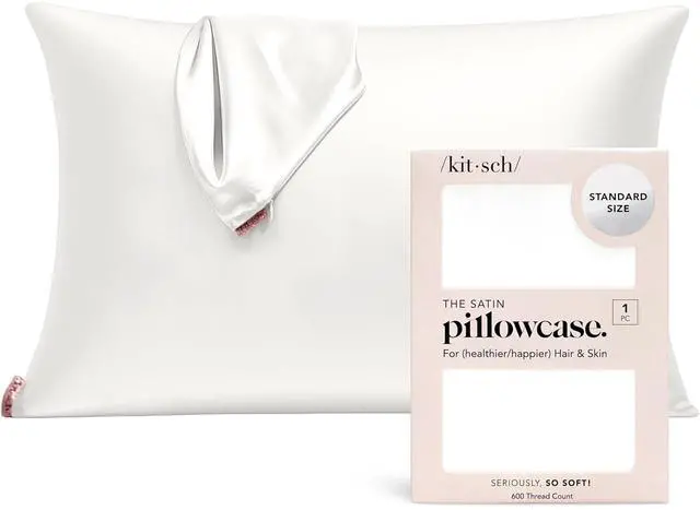 Main image of Kitsch Satin Pillowcase with Zipper for Hair & Skin - Softer Than Silk Pillow Cases, Smooth Cooling Satin Pillow Case, Wrinkle-Free, Machine Washable - Pillow Cases Standard Size (19x26) - Ivory