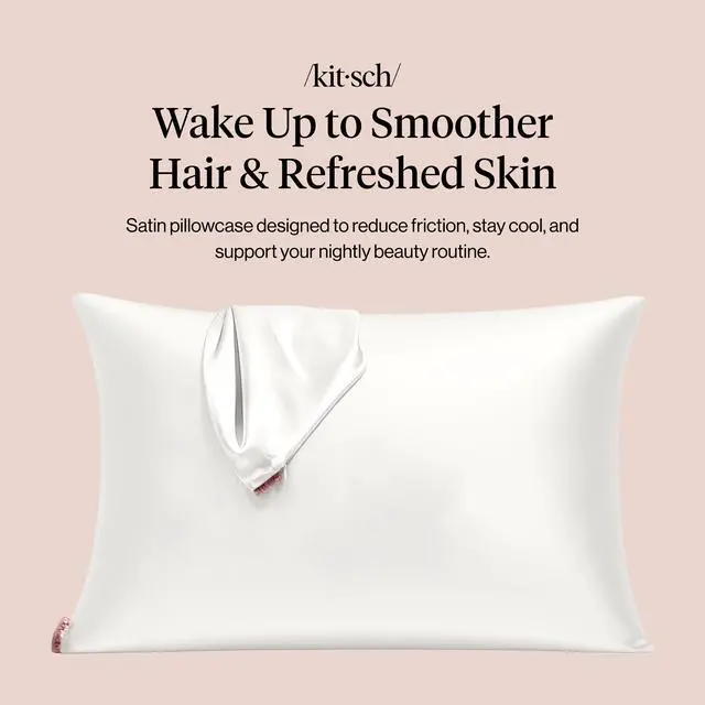 Alt view image 2 of 7 - Kitsch Satin Pillowcase with Zipper for Hair & Skin - Softer Than Silk Pillow Cases, Smooth Cooling Satin Pillow Case, Wrinkle-Free, Machine Washable - Pillow Cases Standard Size (19x26) - Ivory