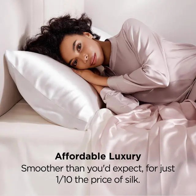 Alt view image 4 of 7 - Bedsure Satin Pillowcase 2 Pack Similar to Silk Pillow Cases Standard Size, Pillow Case for Sleeping Women with Envelope Closure, Gifts for Women Men, Pure White, 20x26 Inches, 2pcs