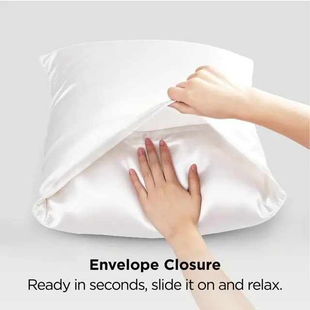 Alt view image 7 of 7 - Bedsure Satin Pillowcase 2 Pack Similar to Silk Pillow Cases Standard Size, Pillow Case for Sleeping Women with Envelope Closure, Gifts for Women Men, Pure White, 20x26 Inches, 2pcs