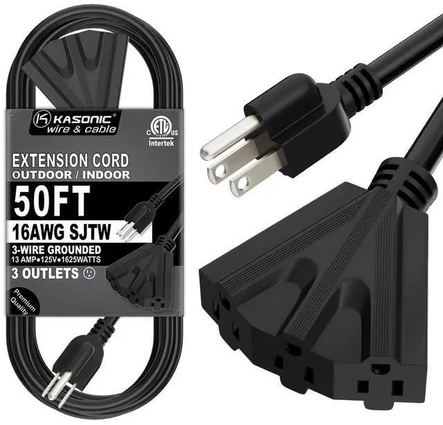 Main image of K KASONIC 50 FT 3 Outlet Outdoor Extension Cord, 16/3 Grounded Cord, Black