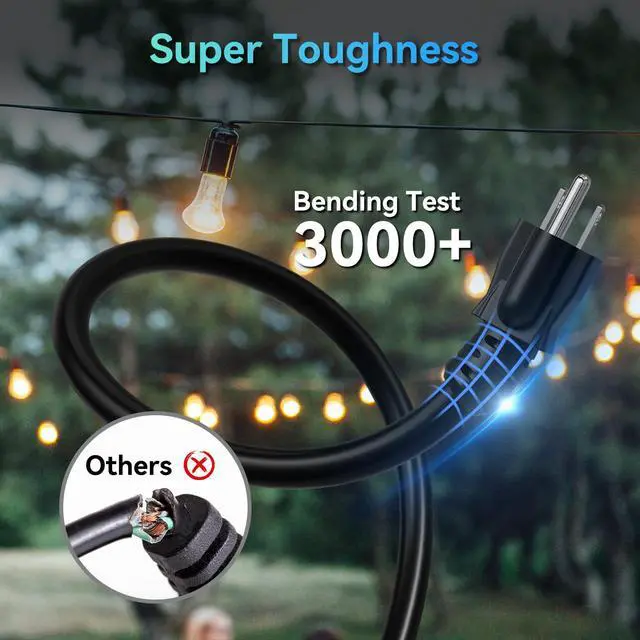 Alt view image 4 of 7 - K KASONIC 50 FT 3 Outlet Outdoor Extension Cord, 16/3 Grounded Cord, Black